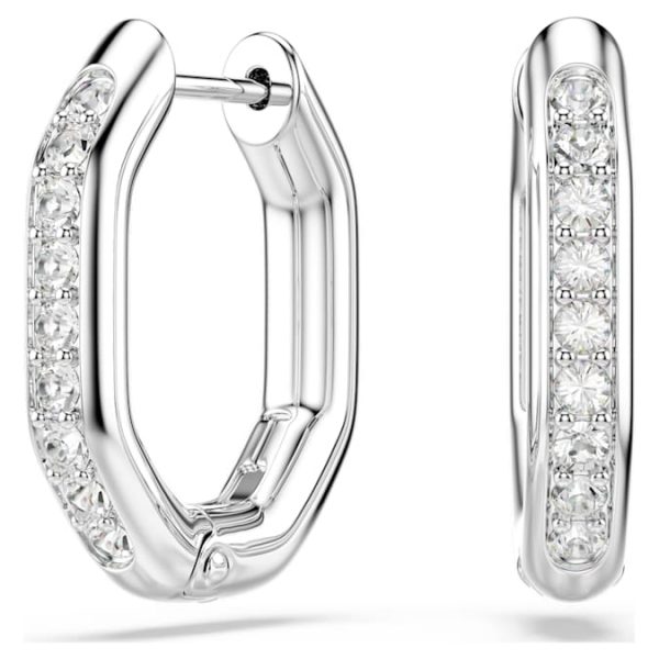Dextera hoop earrings Octagon shape, Round cut, Small, White, Rhodium plated - Image 2