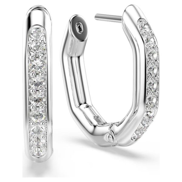 Dextera hoop earrings Octagon shape, Round cut, Small, White, Rhodium plated - Image 4