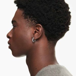 Dextera hoop earrings Octagon shape, Round cut, Small, White, Rhodium plated
