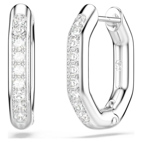 Dextera hoop earrings Octagon shape, Round cut, Small, White, Rhodium plated - Image 5