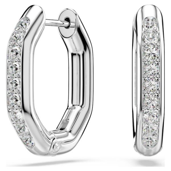 Dextera hoop earrings Octagon shape, Round cut, Small, White, Rhodium plated - Image 6