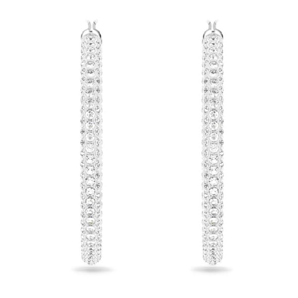Dextera hoop earrings Pavé, Large, White, Rhodium plated - Image 3