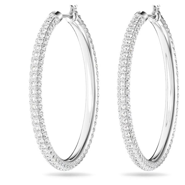 Dextera hoop earrings Pavé, Large, White, Rhodium plated - Image 4