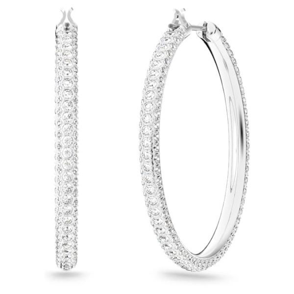 Dextera hoop earrings Pavé, Large, White, Rhodium plated - Image 5