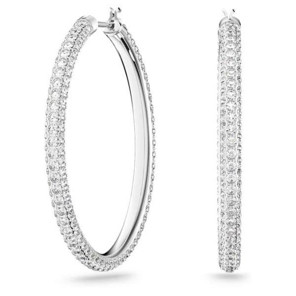 Dextera hoop earrings Pavé, Large, White, Rhodium plated - Image 2