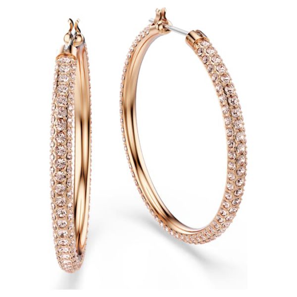Dextera hoop earrings Pavé, Large, White, Rose gold-tone plated - Image 4