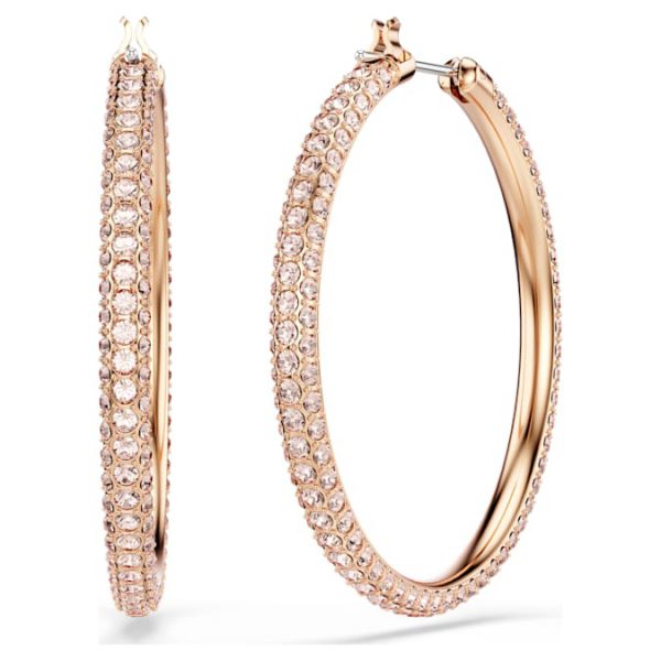 Dextera hoop earrings Pavé, Large, White, Rose gold-tone plated - Image 5