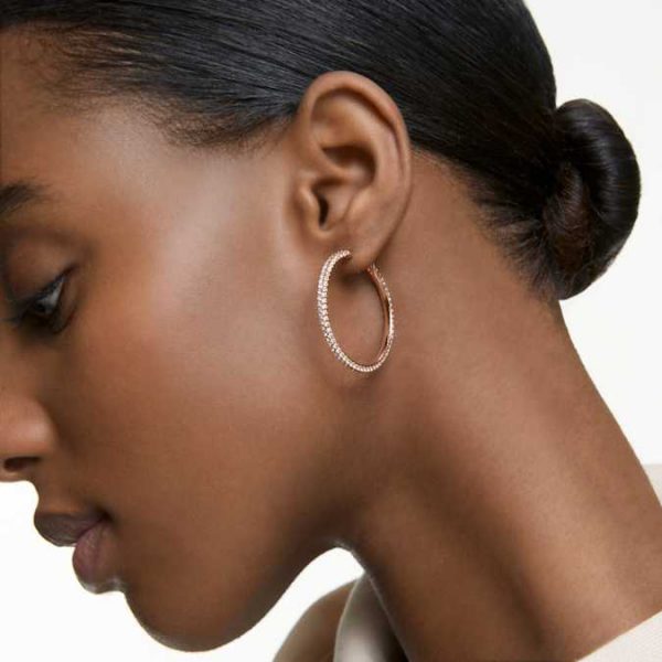 Dextera hoop earrings Pavé, Large, White, Rose gold-tone plated - Image 6