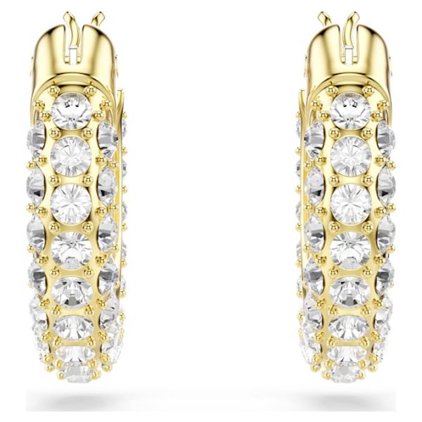Dextera hoop earrings Pavé, Mini, White, Gold-tone plated - Image 3