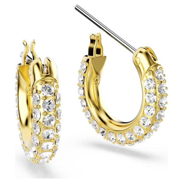 Dextera hoop earrings Pavé, Mini, White, Gold-tone plated - Image 4
