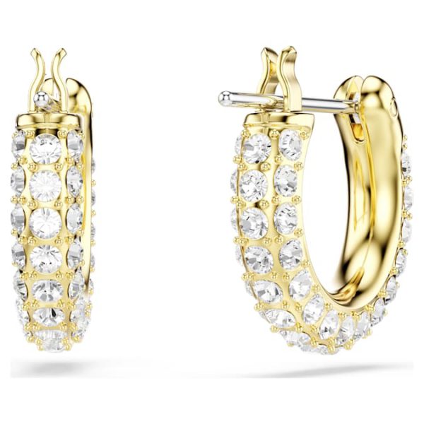 Dextera hoop earrings Pavé, Mini, White, Gold-tone plated - Image 5