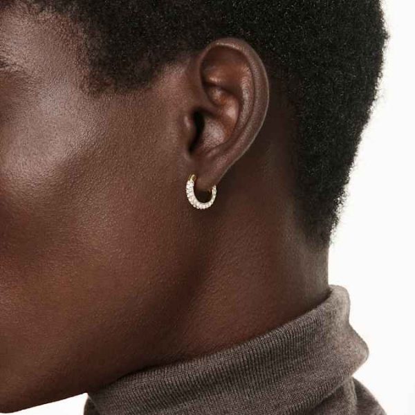 Dextera hoop earrings Pavé, Mini, White, Gold-tone plated - Image 6