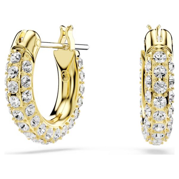 Dextera hoop earrings Pavé, Mini, White, Gold-tone plated - Image 7