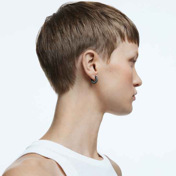 Dextera hoop earrings Small, Black, Ruthenium plated