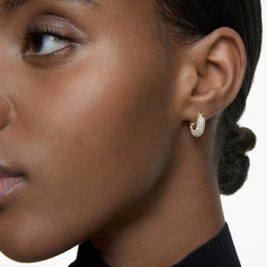Dextera hoop earrings Small, White, Gold-tone plated