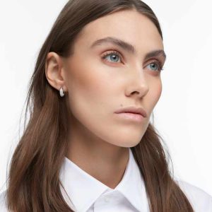 Dextera hoop earrings Small, White, Rhodium plated