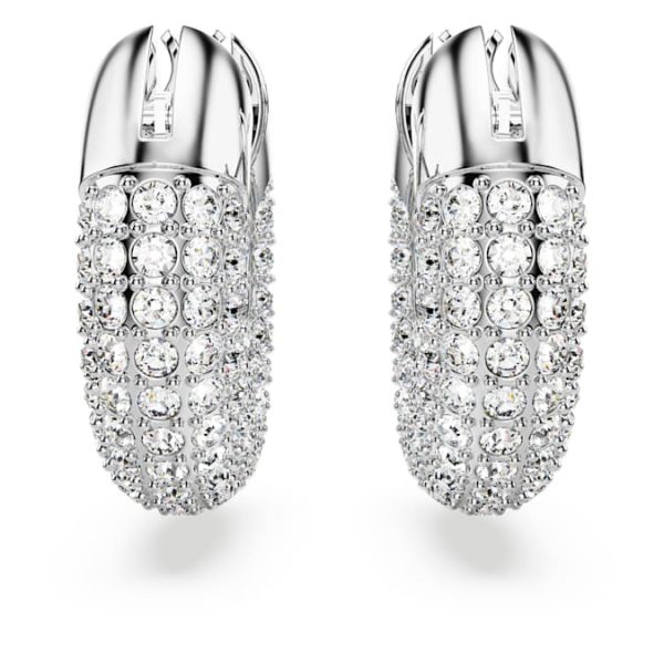 Dextera hoop earrings Small, White, Rhodium plated - Image 3