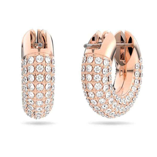 Dextera hoop earrings Small, White, Rose gold-tone plated - Image 3