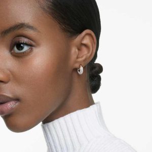 Dextera hoop earrings Small, White, Rose gold-tone plated