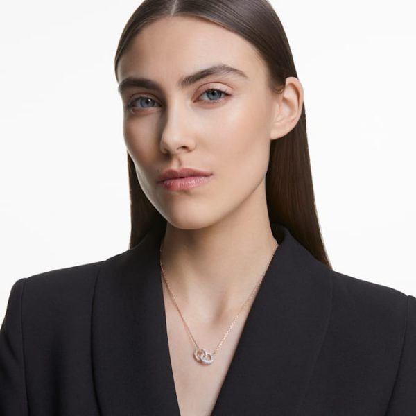 Dextera necklace Intertwined circles, White, Rose gold-tone plated