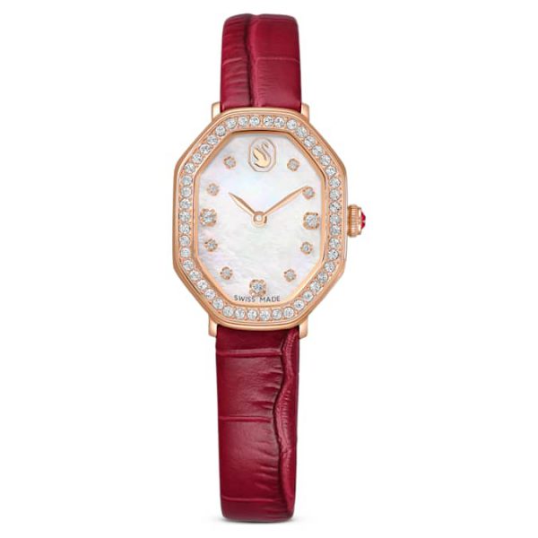 Dextera octagon watch Swiss Made, Leather strap, Red, Rose gold-tone finish - Image 2