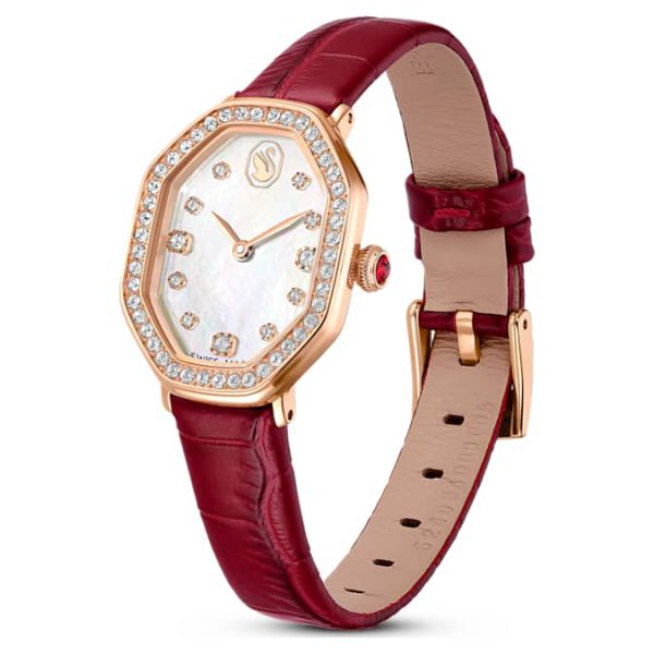 Dextera octagon watch Swiss Made, Leather strap, Red, Rose gold-tone finish - Image 3