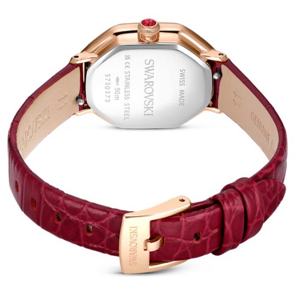 Dextera octagon watch Swiss Made, Leather strap, Red, Rose gold-tone finish - Image 4