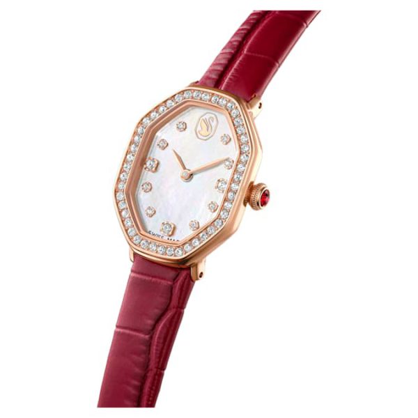 Dextera octagon watch Swiss Made, Leather strap, Red, Rose gold-tone finish - Image 5