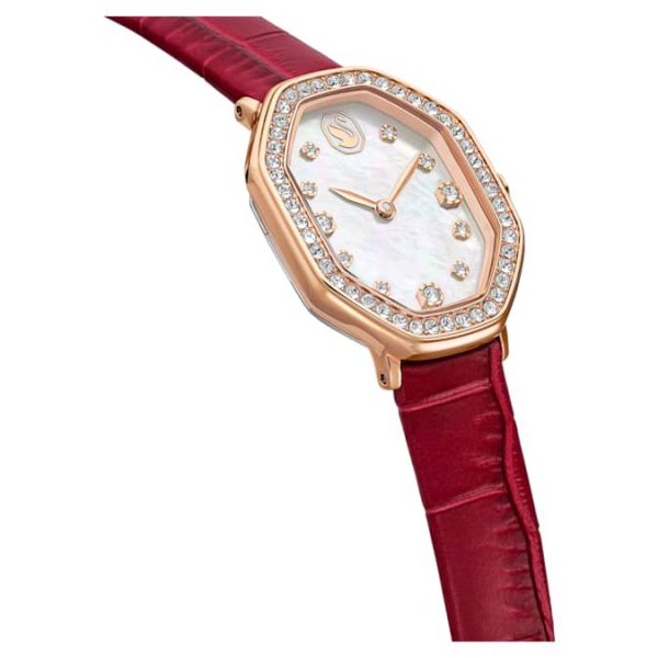 Dextera octagon watch Swiss Made, Leather strap, Red, Rose gold-tone finish - Image 6
