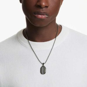 Dextera pendant Octagon shape, Round cut, Black, Ruthenium plated