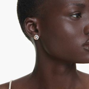Dextera stud earrings Round cut, White, Rose gold-tone plated