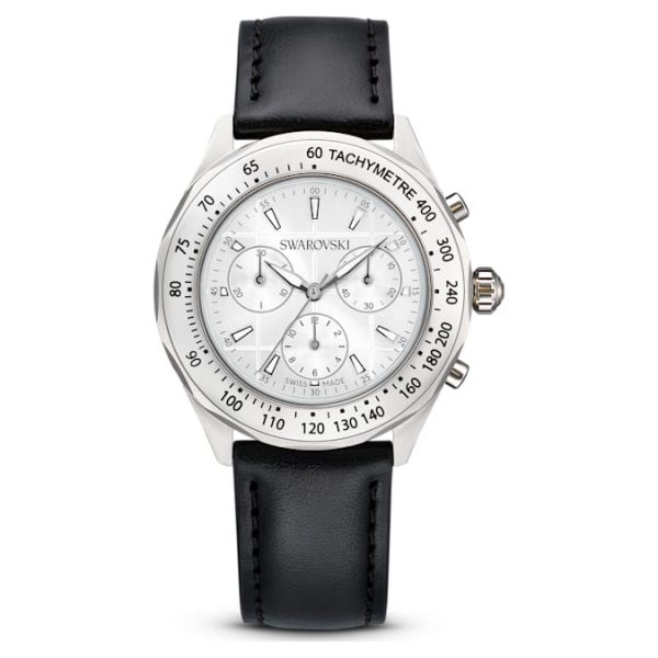 Dextera tachymetre watch Swiss Made, Leather strap, Silver tone, Stainless steel - Image 2