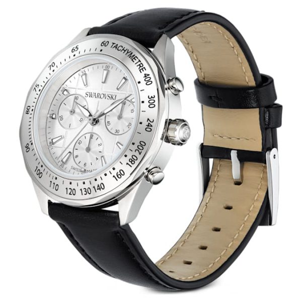 Dextera tachymetre watch Swiss Made, Leather strap, Silver tone, Stainless steel - Image 3