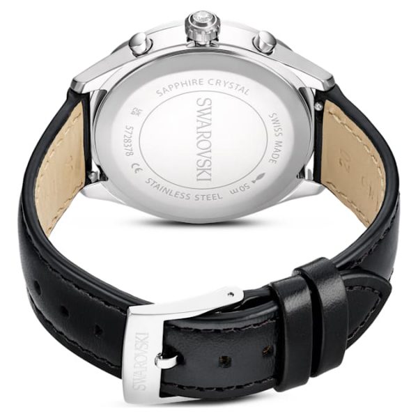 Dextera tachymetre watch Swiss Made, Leather strap, Silver tone, Stainless steel - Image 4