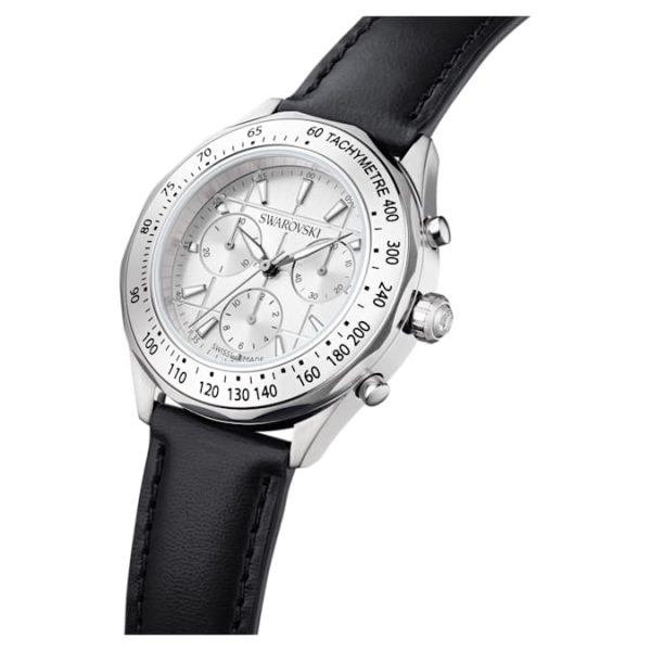 Dextera tachymetre watch Swiss Made, Leather strap, Silver tone, Stainless steel - Image 5