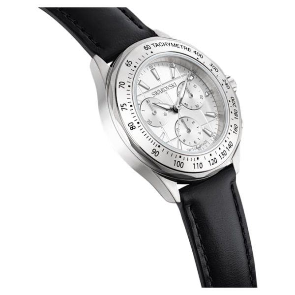 Dextera tachymetre watch Swiss Made, Leather strap, Silver tone, Stainless steel - Image 7