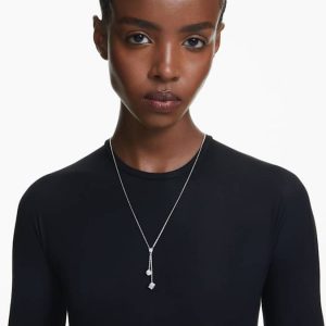 Dextera Y pendant Round cut, Sphere and cube, White, Rhodium plated