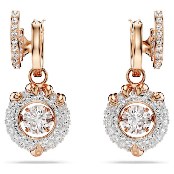 Dragon & Phoenix drop earrings Dragon’s claw, White, Rose gold-tone plated
