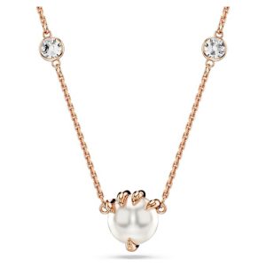 Dragon & Phoenix pendant Crystal pearls, Dragon’s claw, White, Rose gold-tone plated