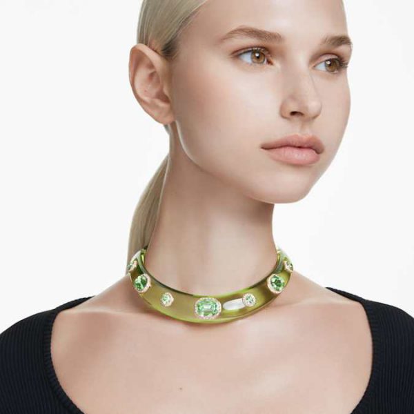 Dulcis choker Mixed cuts, Green, Gold-tone plated