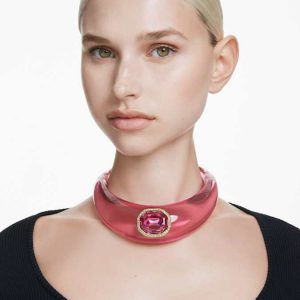 Dulcis choker Octagon cut, Pavé, Pink, Gold-tone plated