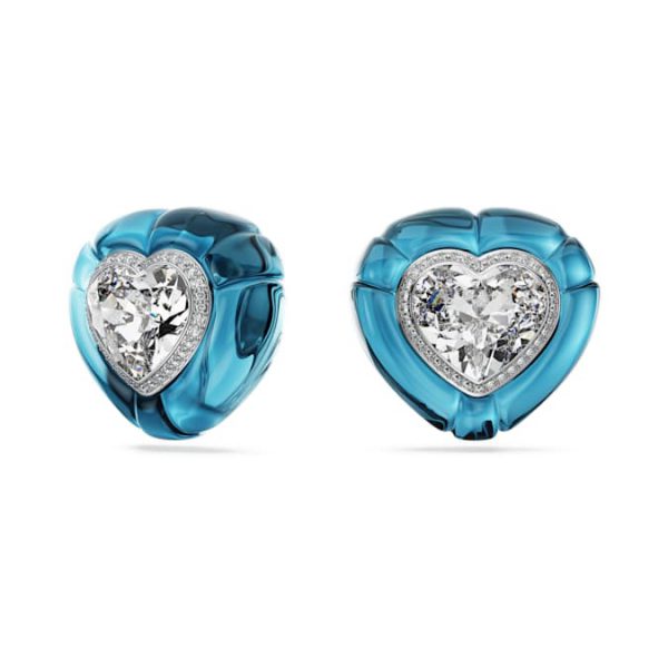 Dulcis clip earrings Heart cut, Pavé, Heart, Blue, Rhodium plated - Image 3