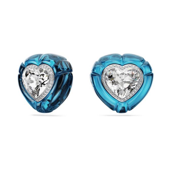 Dulcis clip earrings Heart cut, Pavé, Heart, Blue, Rhodium plated - Image 6