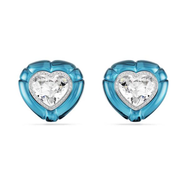 Dulcis clip earrings Heart cut, Pavé, Heart, Blue, Rhodium plated - Image 2