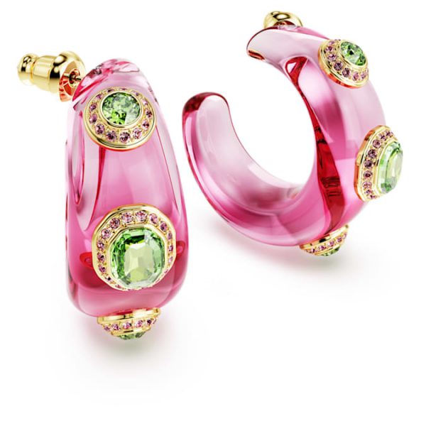 Dulcis hoop earrings Mixed cuts, Multicolored, Gold-tone plated - Image 4