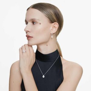 Eternity drop earrings Lab-grown diamonds 1.25 ct tw, Mixed shapes, 14K white gold