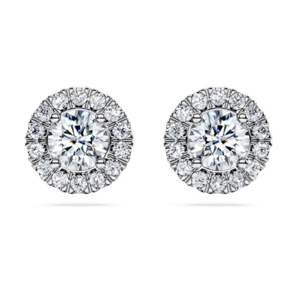 Eternity halo stud earrings Lab-grown diamonds 2 ct tw, Round shape, 14K white gold - Image 2