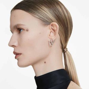 Eternity hoop earrings Lab-grown diamonds 0.1 ct tw, Round shape, Small, 14K white gold