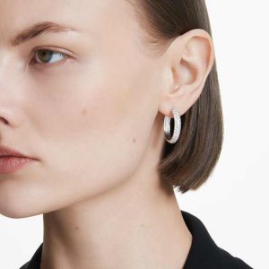 Eternity hoop earrings Lab-grown diamonds 2 ct tw, Round shape, 14K white gold