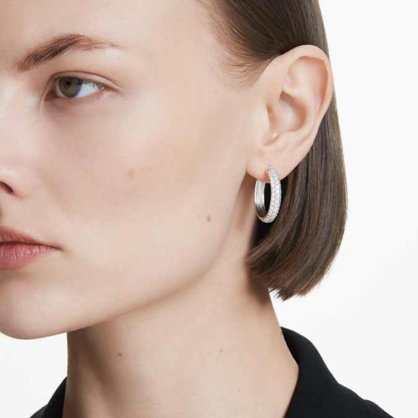 Eternity hoop earrings Lab-grown diamonds 2 ct tw, Round shape, 14K white gold